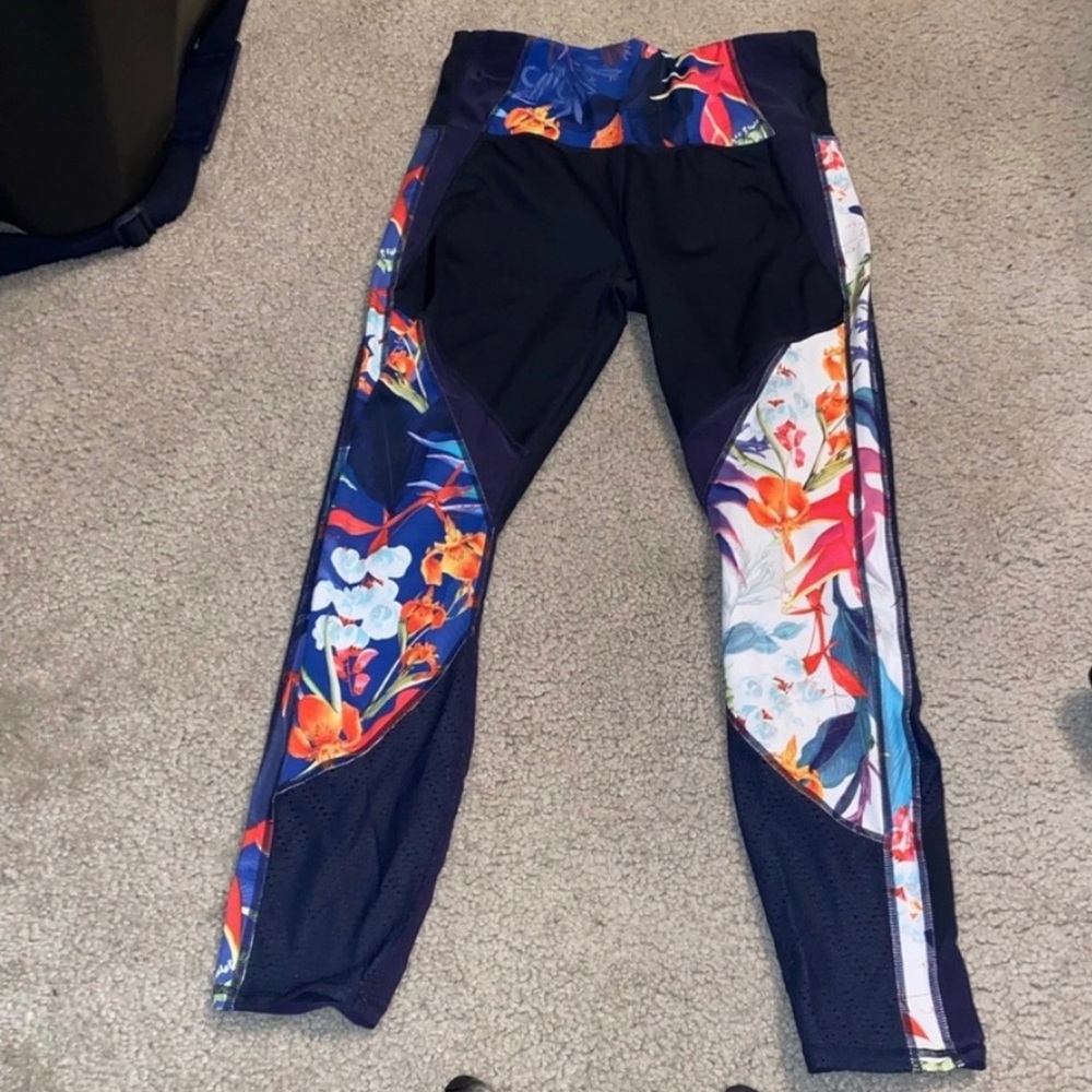 Athleta Floral Panel Leggings in Black, Navy, Blue, Orange